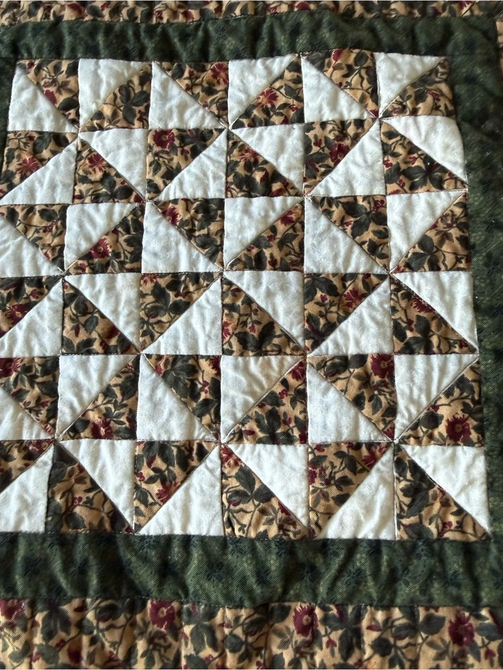 Handmade Vintage square Quilted Table Topper Runner Mat Floral fall Decor 15”